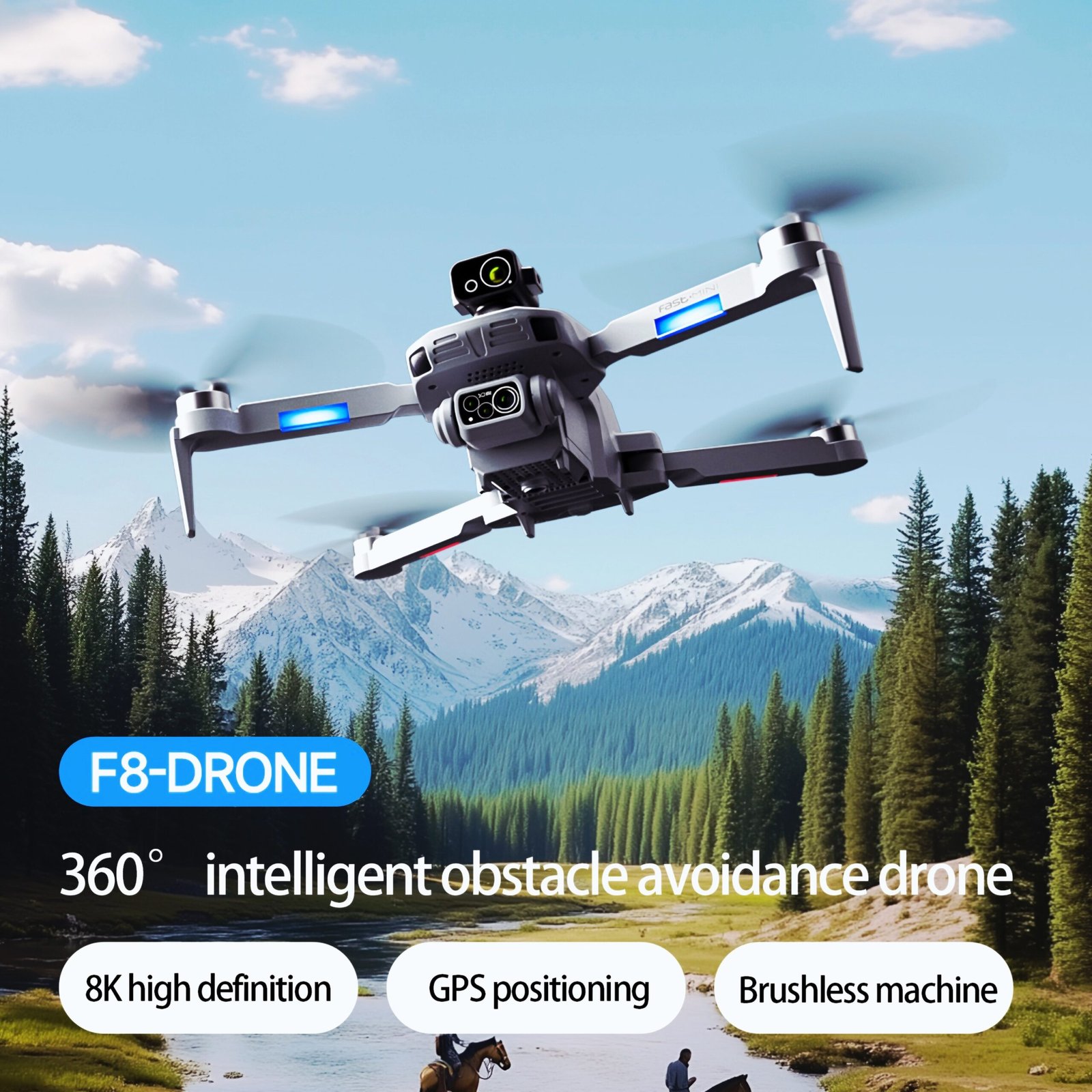 4DRC F8 PRO MAX GPS drone flying outdoors with 360 degree obstacle avoidance active