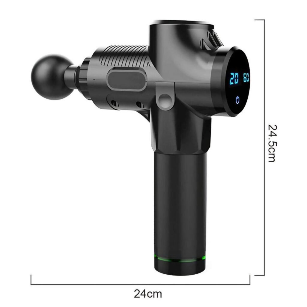 Side profile and dimensions of the black Fascial Massage Gun KH-320