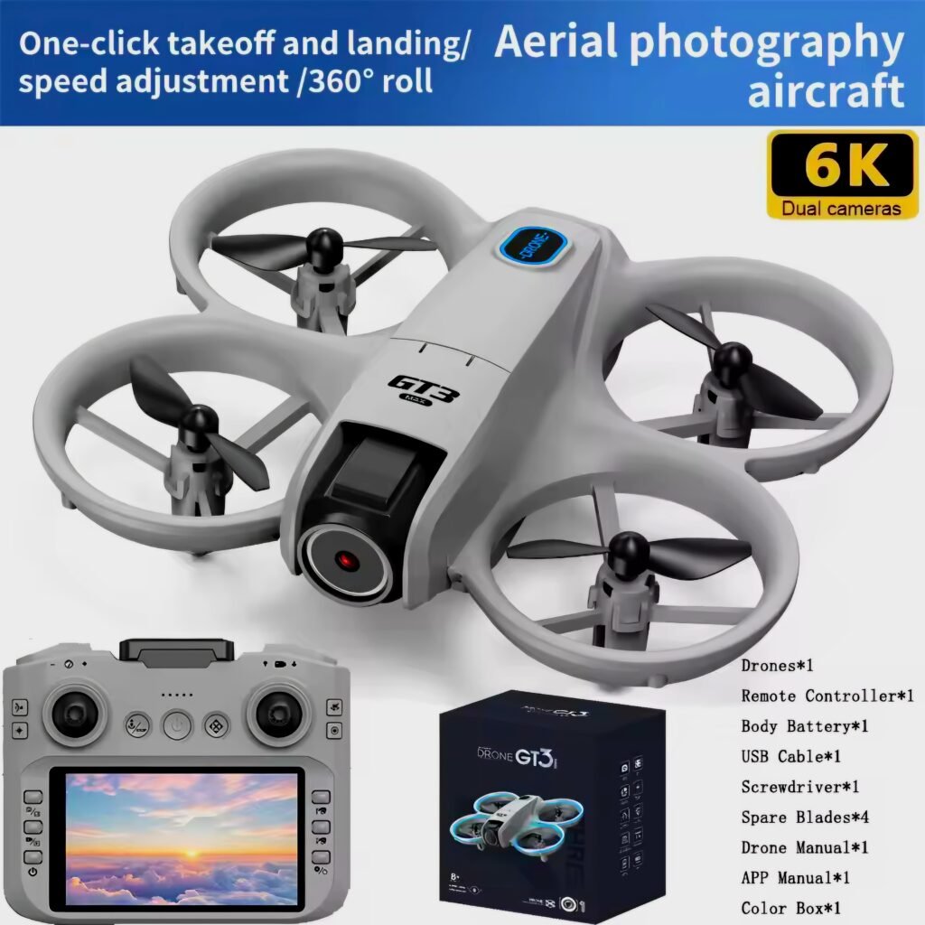 GT3 MAX Drone 6K dual camera version with remote control screen and box packaging