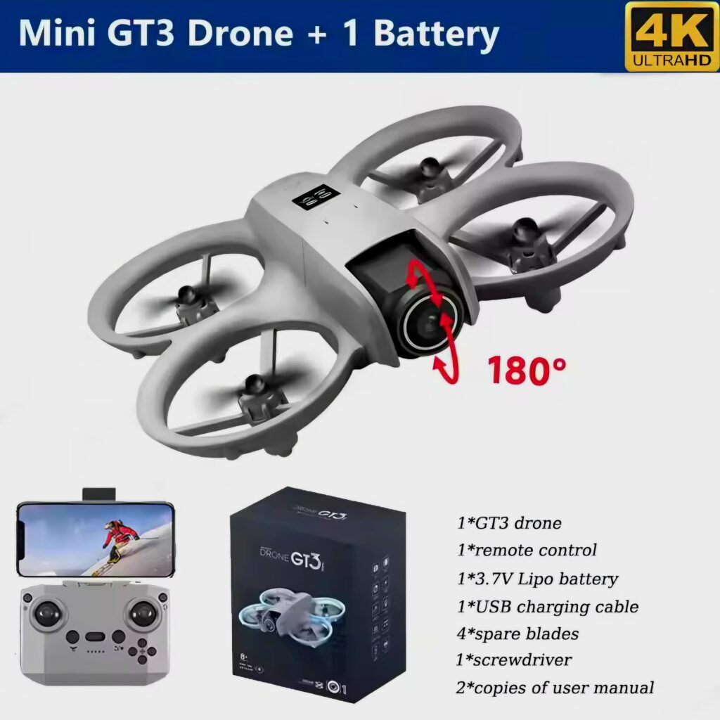 Mini GT3 Drone 4K version showing foldable design and battery specifications