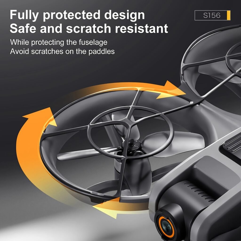 S156 drone flying at night with its bright red and blue LED lights for better visibility and easy identification
