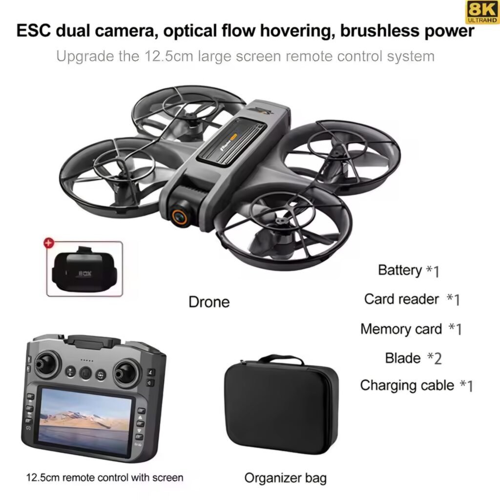The S156 Drone package in black, which includes a single battery, the large-screen remote, and an organizer bag