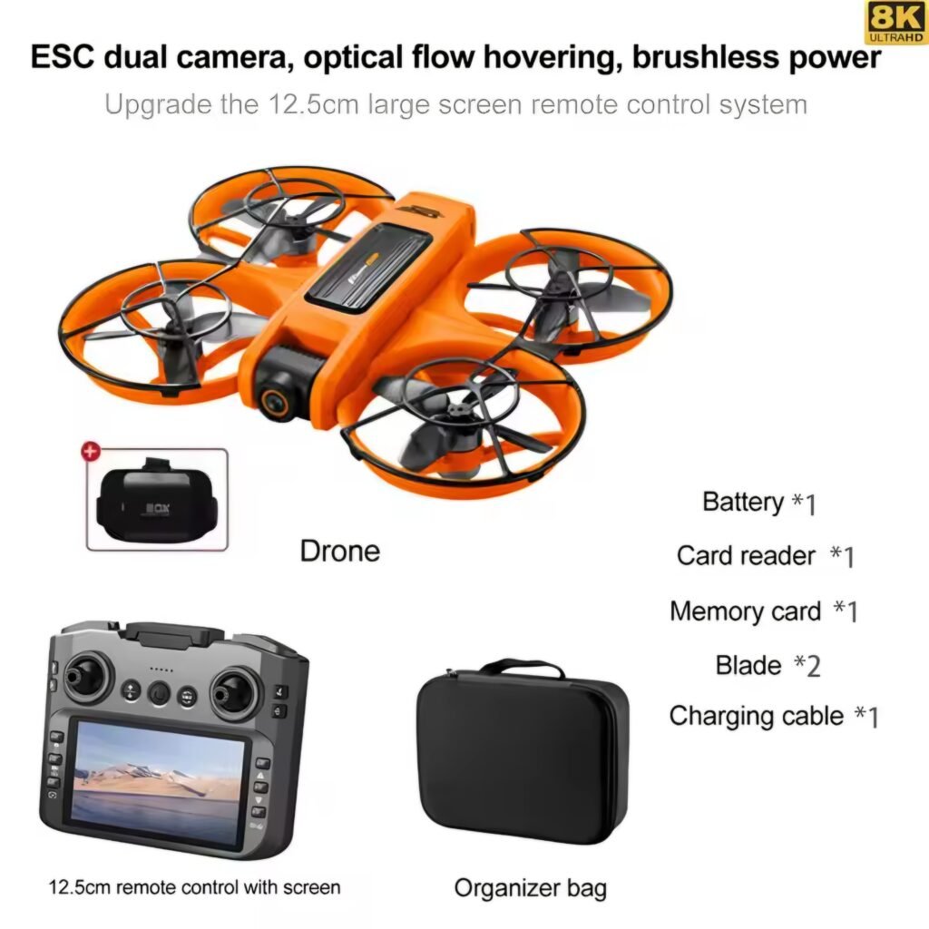 S156 Drone review showing the orange model package with one battery, remote controller, and carrying case
