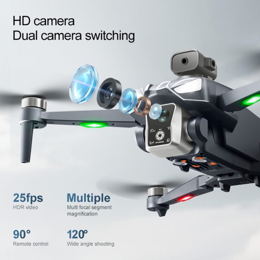 K18 Max drone with HD dual camera switching, showing 25fps video and 90-120 degree angles.