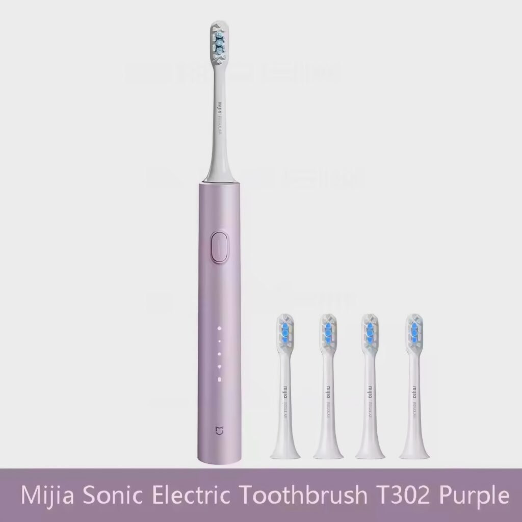 Mijia Sonic Electric Toothbrush T302 purple edition with four replacement brush heads for long-term use.