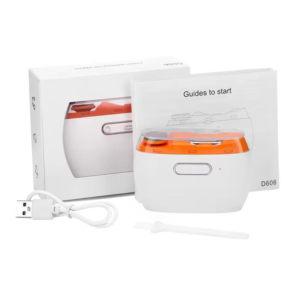 Electric nail clipper with transparent nail storage and charging cable