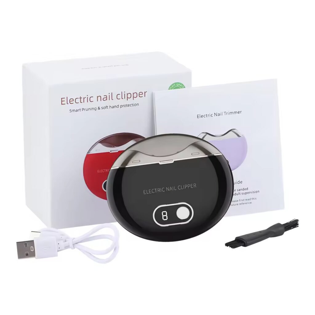 Black electric nail clipper rechargeable device with packaging