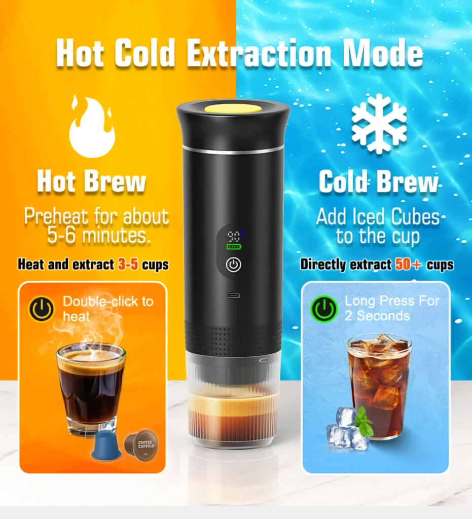 DENOKIN portable espresso machine hot and cold brew extraction mode
