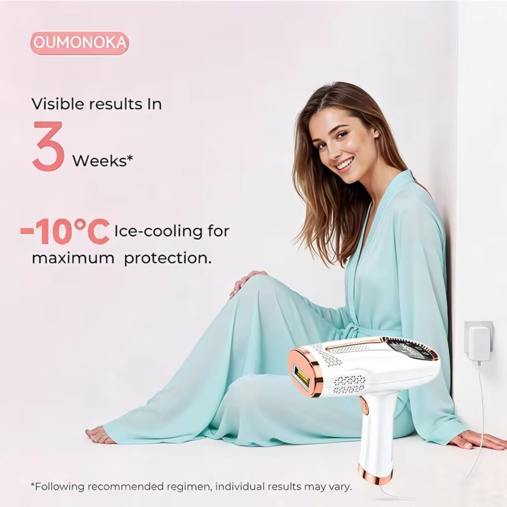 Oumonoka IPL laser epilator showing visible hair removal results in 3 weeks