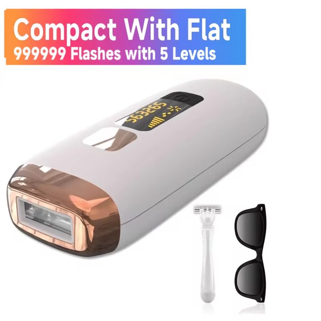 Compact flat IPL laser hair removal device with 5 energy levels for home use