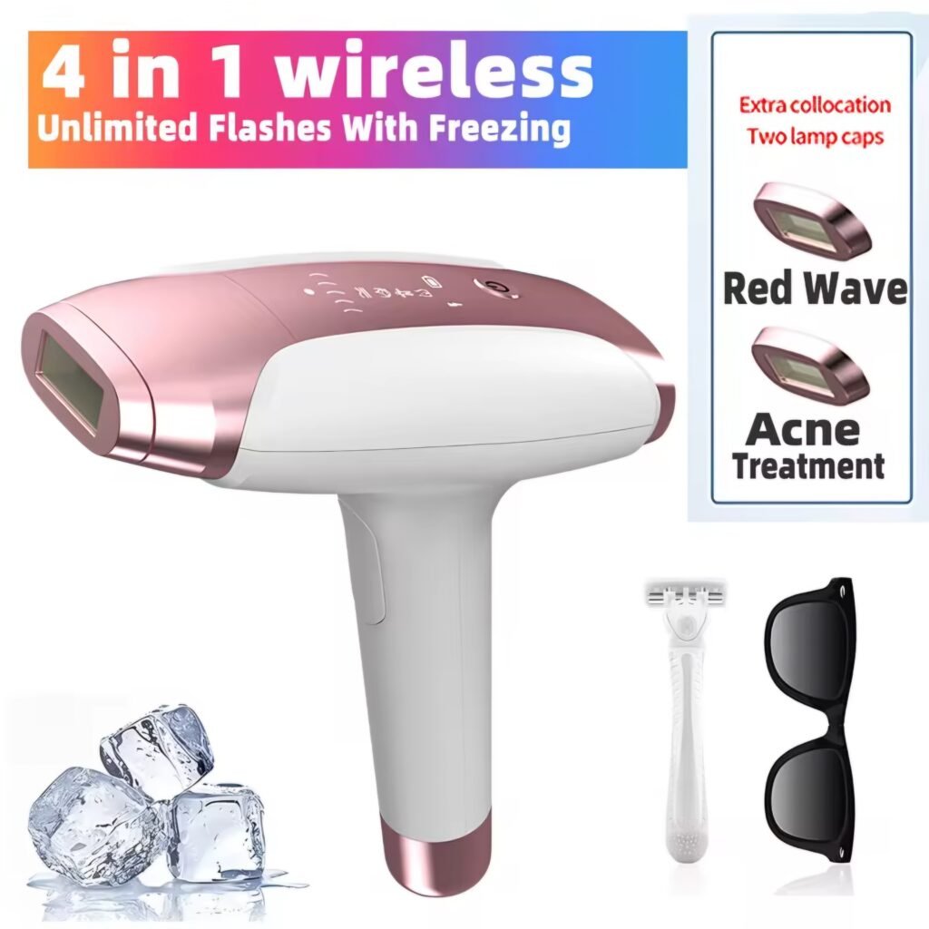 Wireless IPL laser hair removal device with ice cooling and unlimited flashes