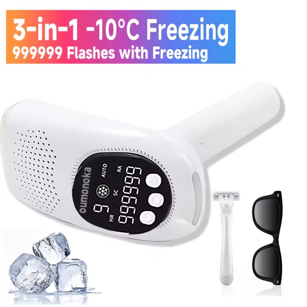 Oumonoka 3-in-1 IPL laser epilator with −10°C ice cooling and 999999 flashes