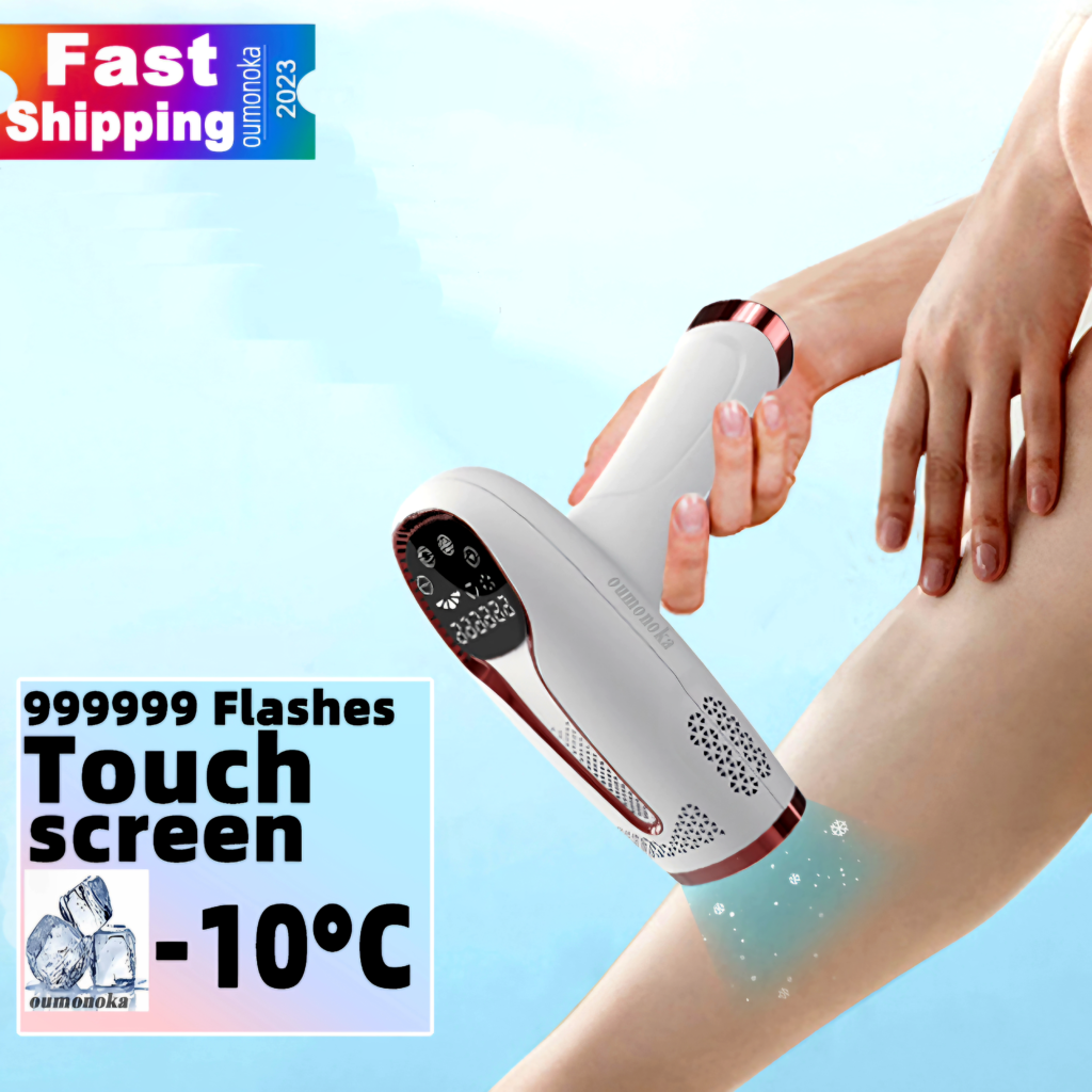 Oumonoka IPL Laser Epilator with ice cooling technology being used for painless hair removal.