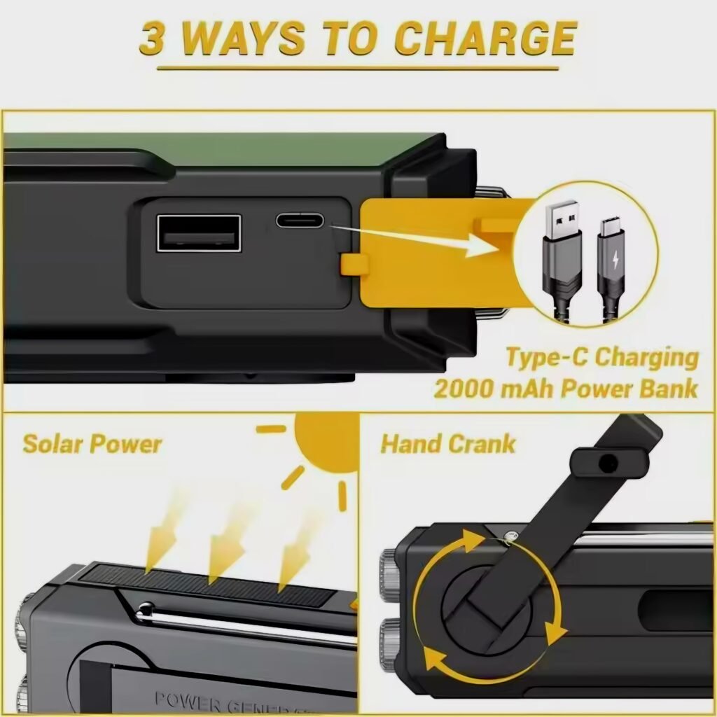 Type-C charging port and Hand Crank mechanism details