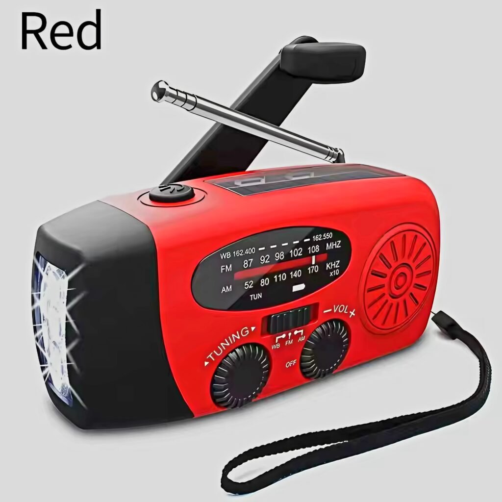 Red Multifunctional Emergency Hand Crank Solar Radio side view