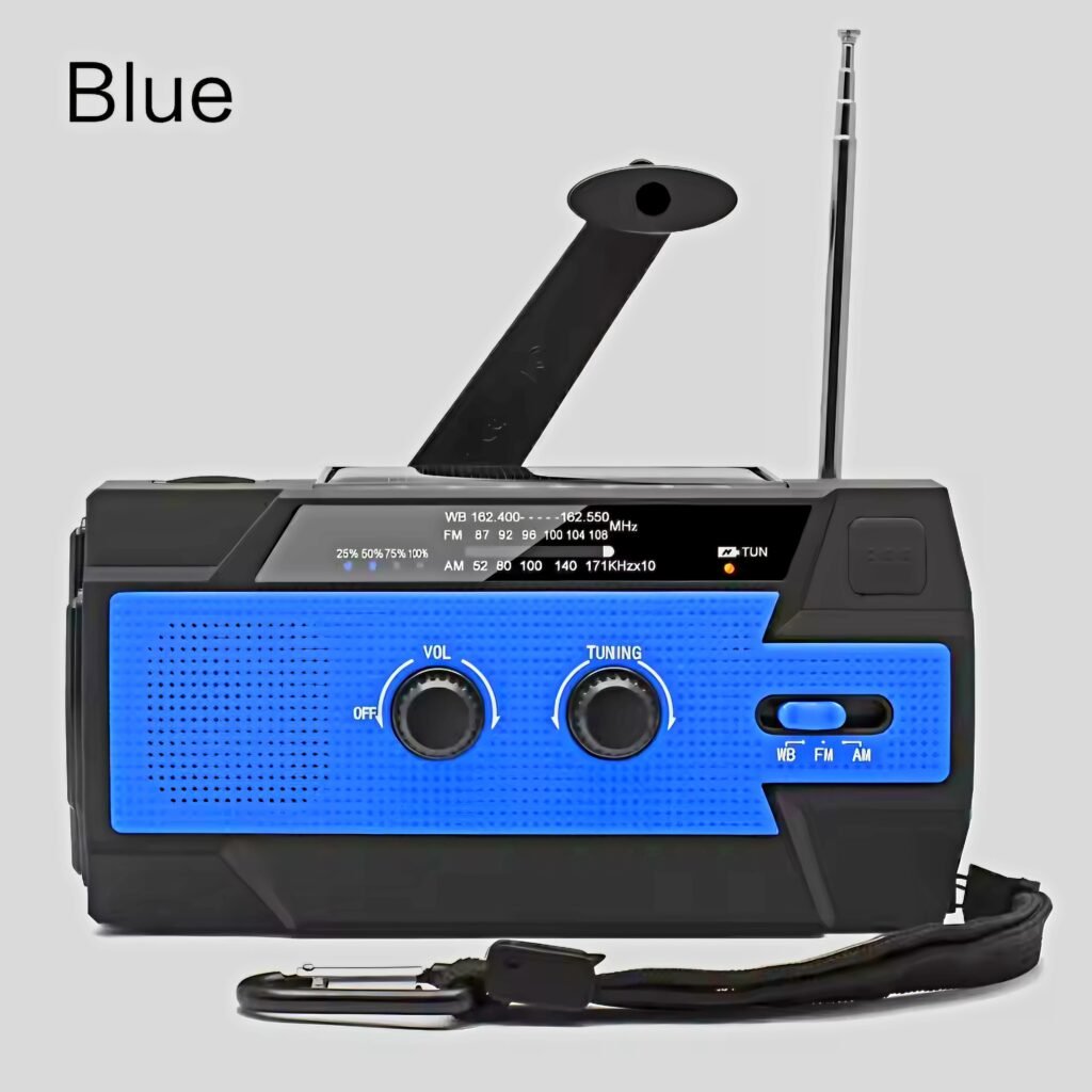 Blue Portable Hand Crank Solar Radio for camping