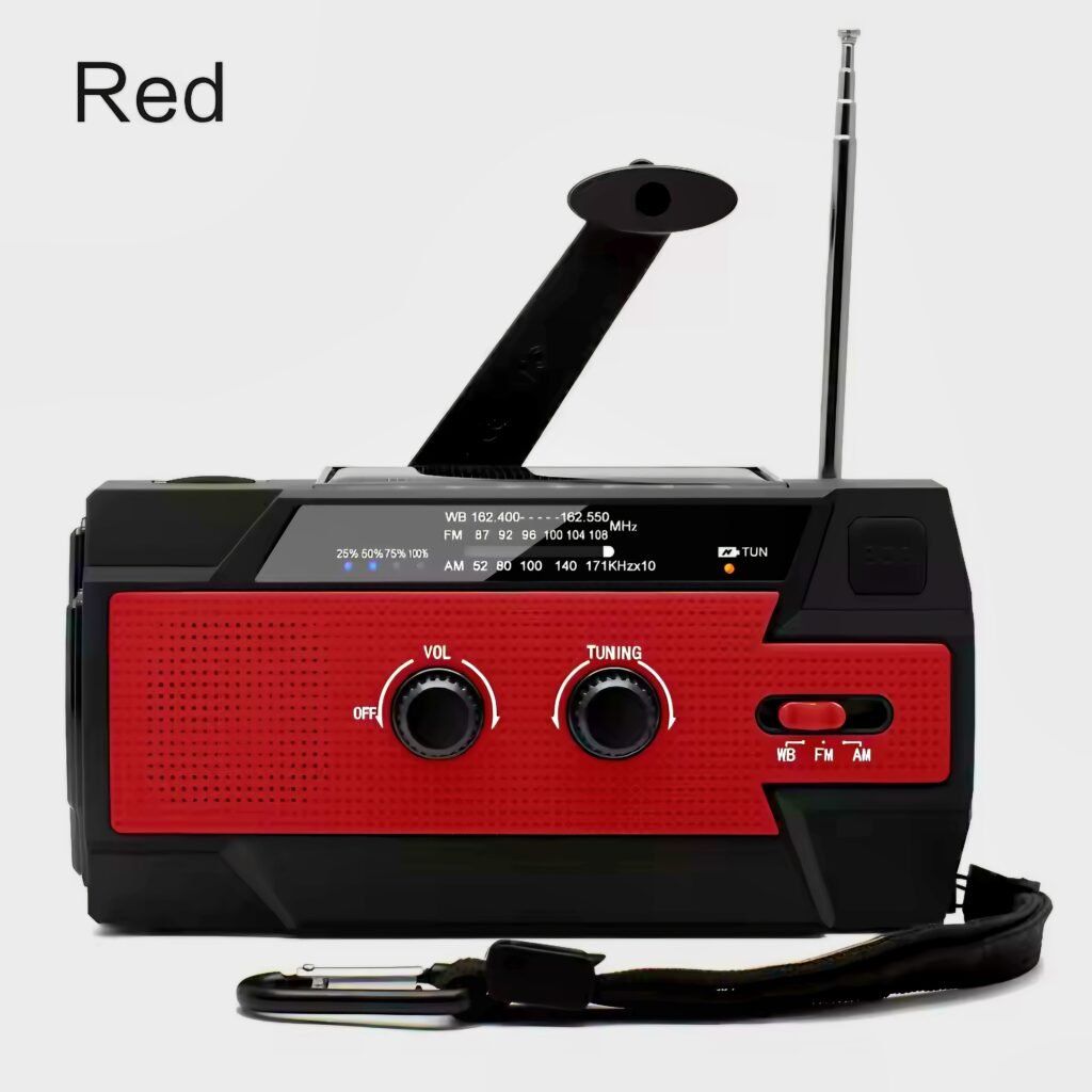 Front view of Red Compact Emergency Weather Radio
