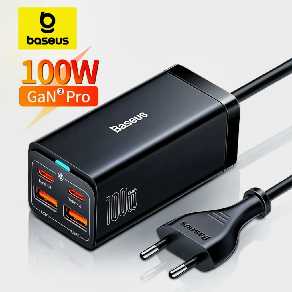 Baseus GaN3 Pro 100W desktop charger with 4 ports and extension cord review