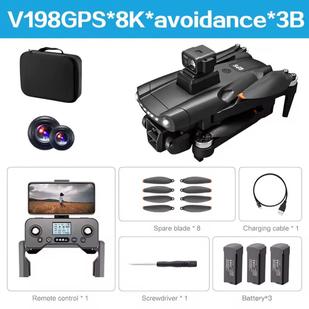 V198 GPS drone with laser obstacle avoidance standard remote and 3 batteries