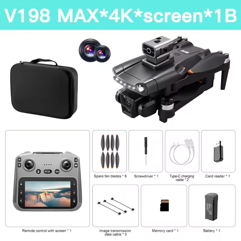 V198 Max 4K drone kit with screen remote and single battery