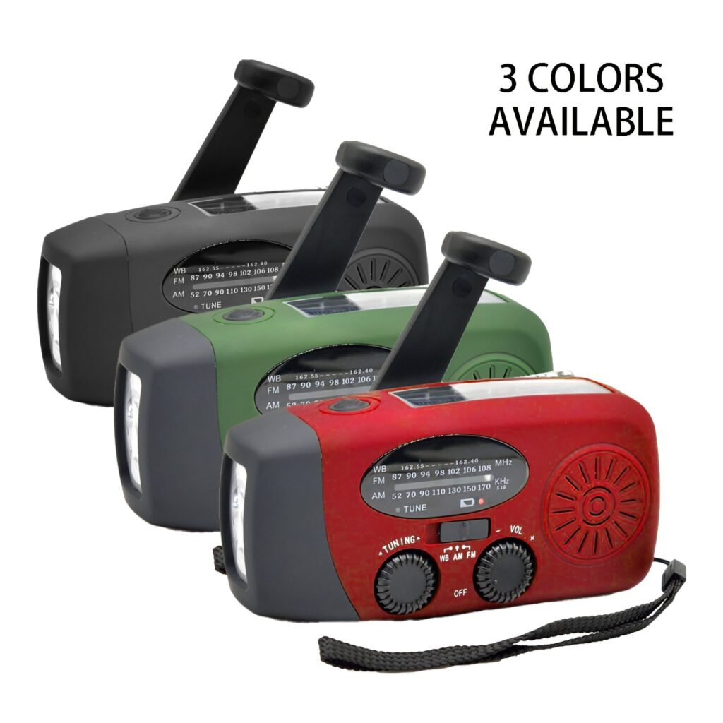 Three color options available for the emergency radio including black green and red models