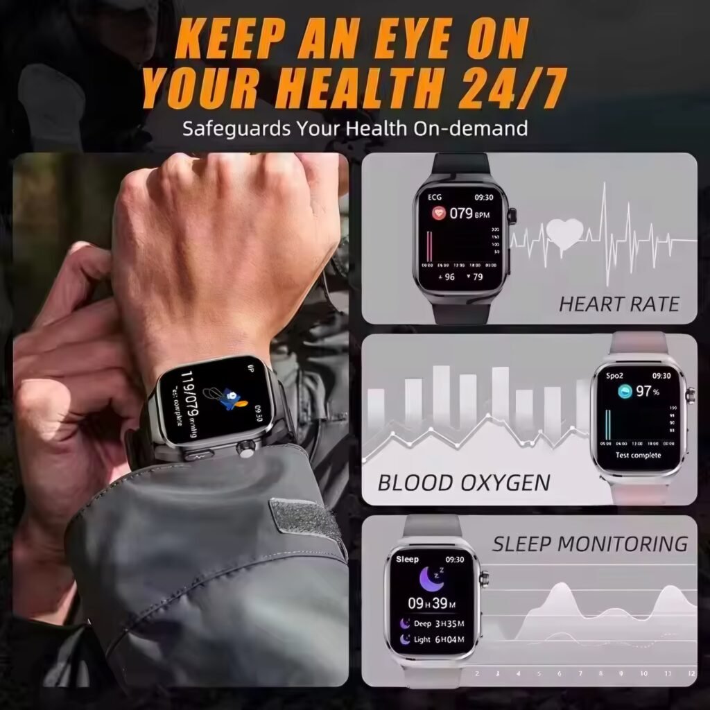 Man wearing 2025 Micro Physical Examination Smart Watch showing heart rate, blood oxygen and sleep monitoring