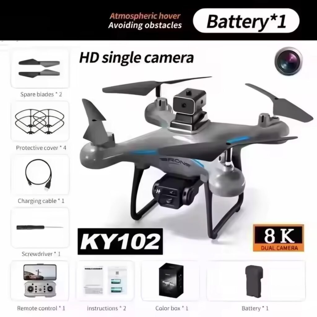 Lenovo KY102 Drone package contents including HD single camera, battery, and accessories