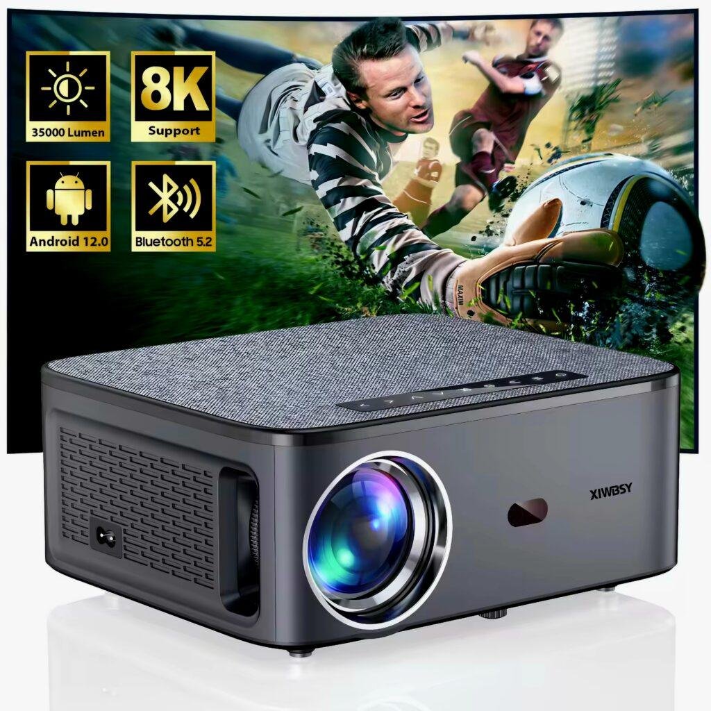 XIWBSY T08 Projector front view with Android 12 and 8K support