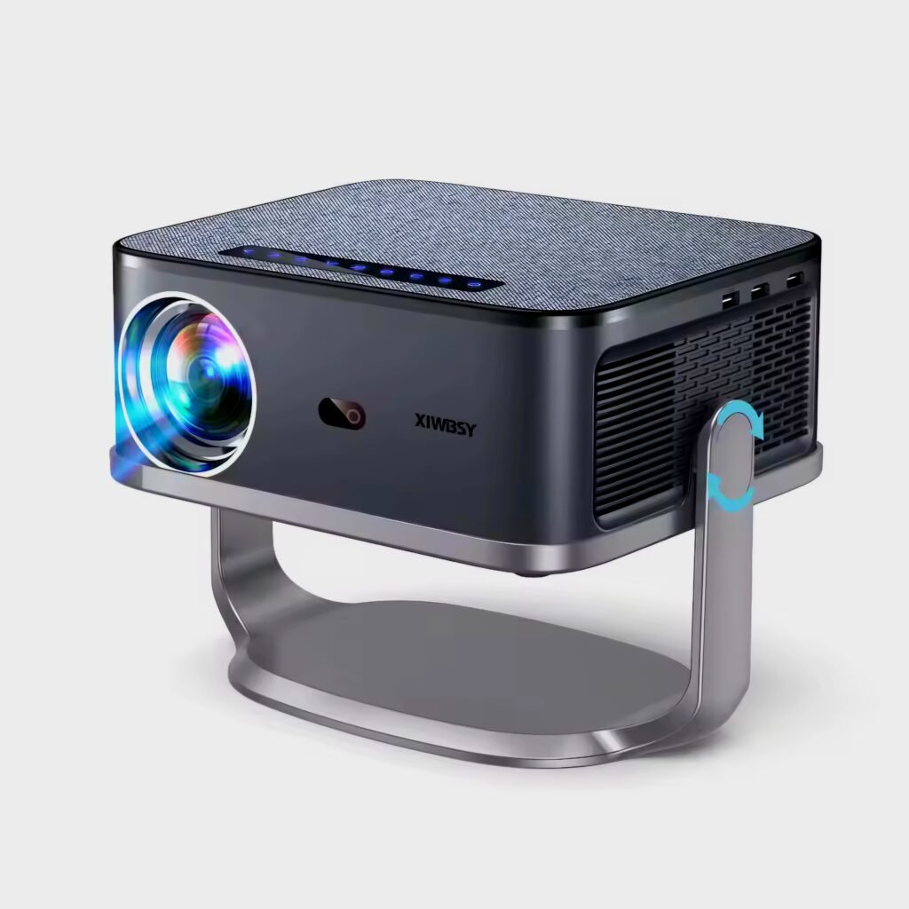XIWBSY T08 smart projector mounted on a 360 degree rotatable stand