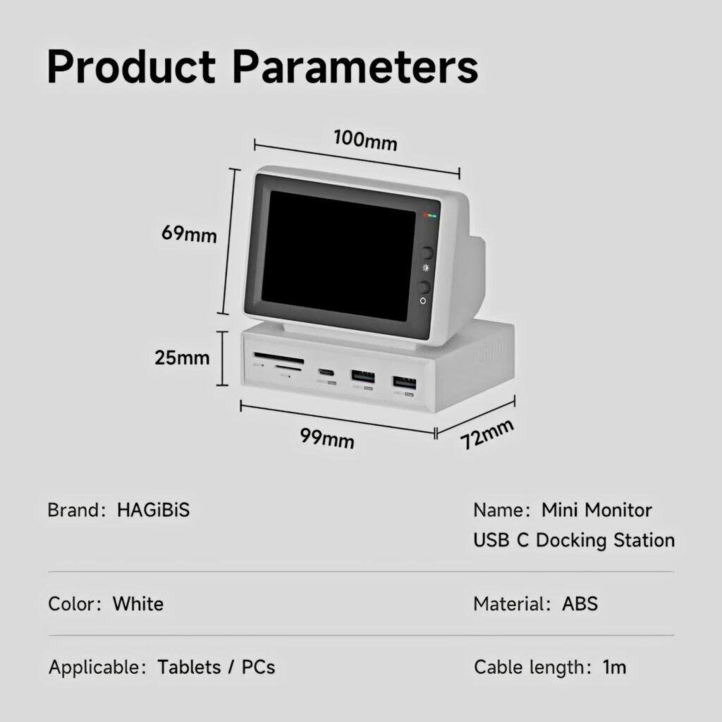 Hagibis Mini PC Monitor product dimensions and technical specifications