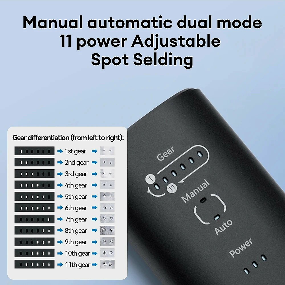 AWithZ spot welder settings screen showing manual and automatic modes