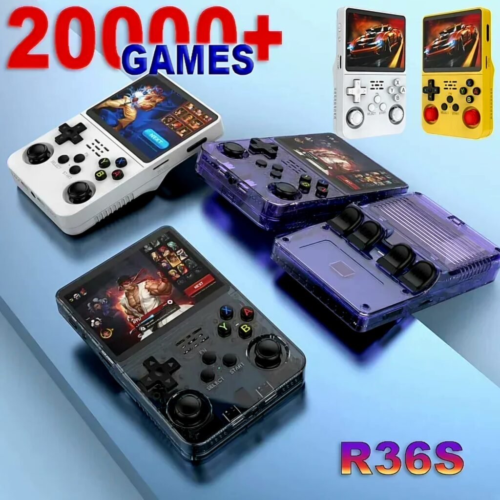 Boyhom R36S retro handheld game console transparent black
