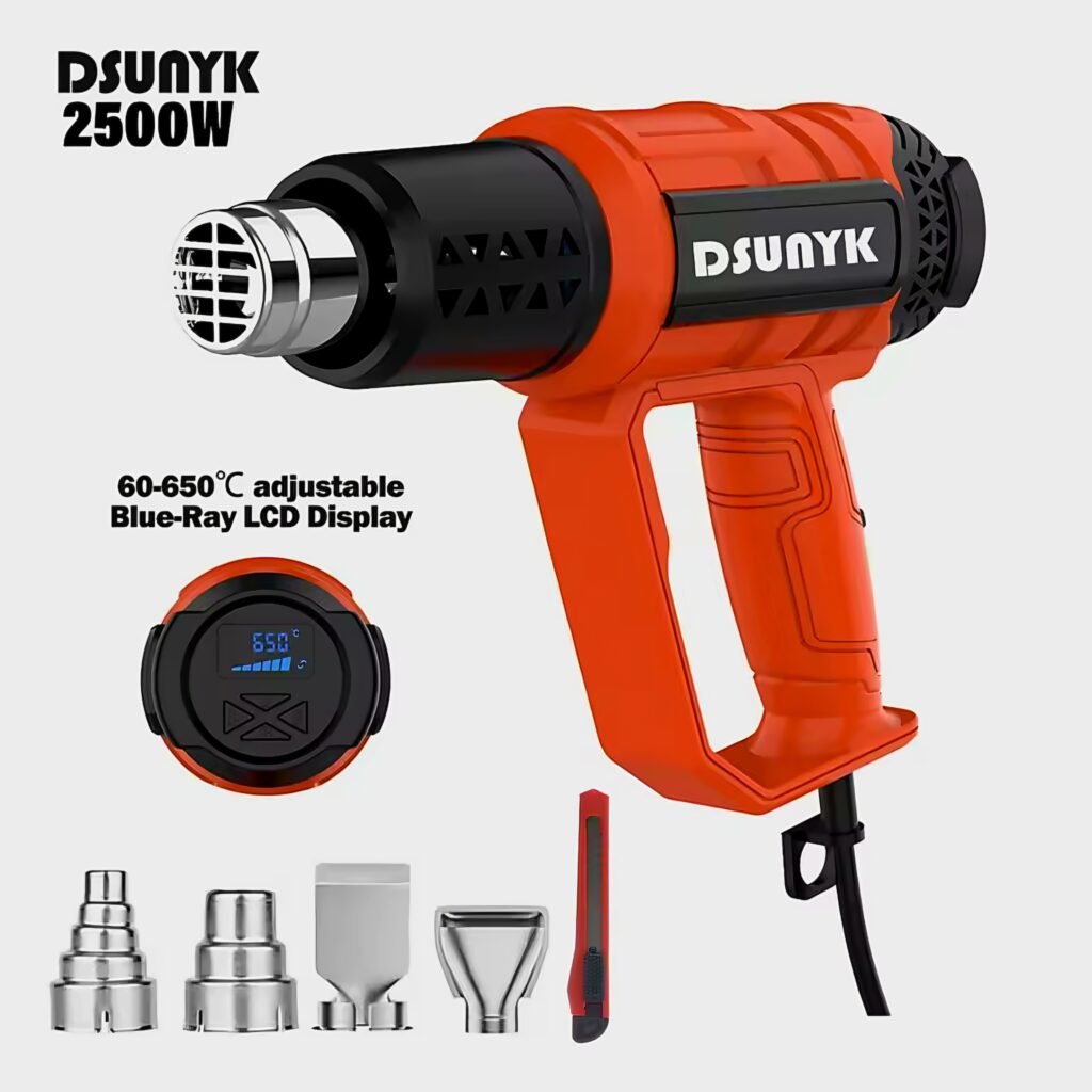 DSUNYK 2500W orange heat gun with blue-ray LCD screen and accessories