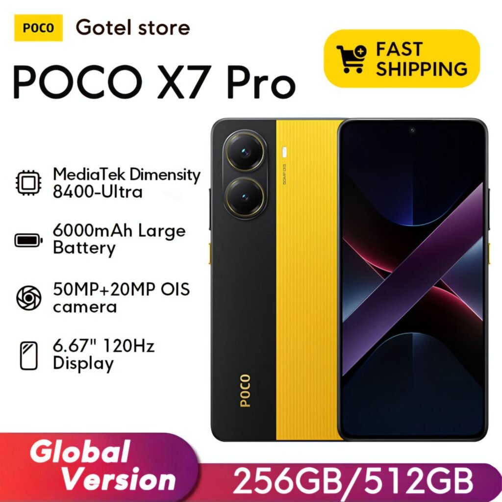 Yellow Xiaomi POCO X7 Pro Global Version smartphone front and back