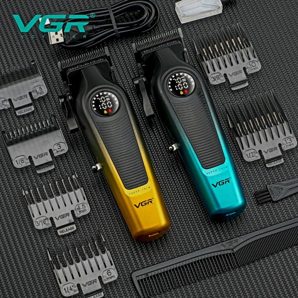 Gold and Green VGR 196 Professional Hair Clipper complete grooming kit