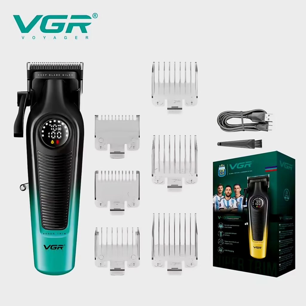 Original VGR 196 Professional Hair Clipper unboxing with official green box and accessories