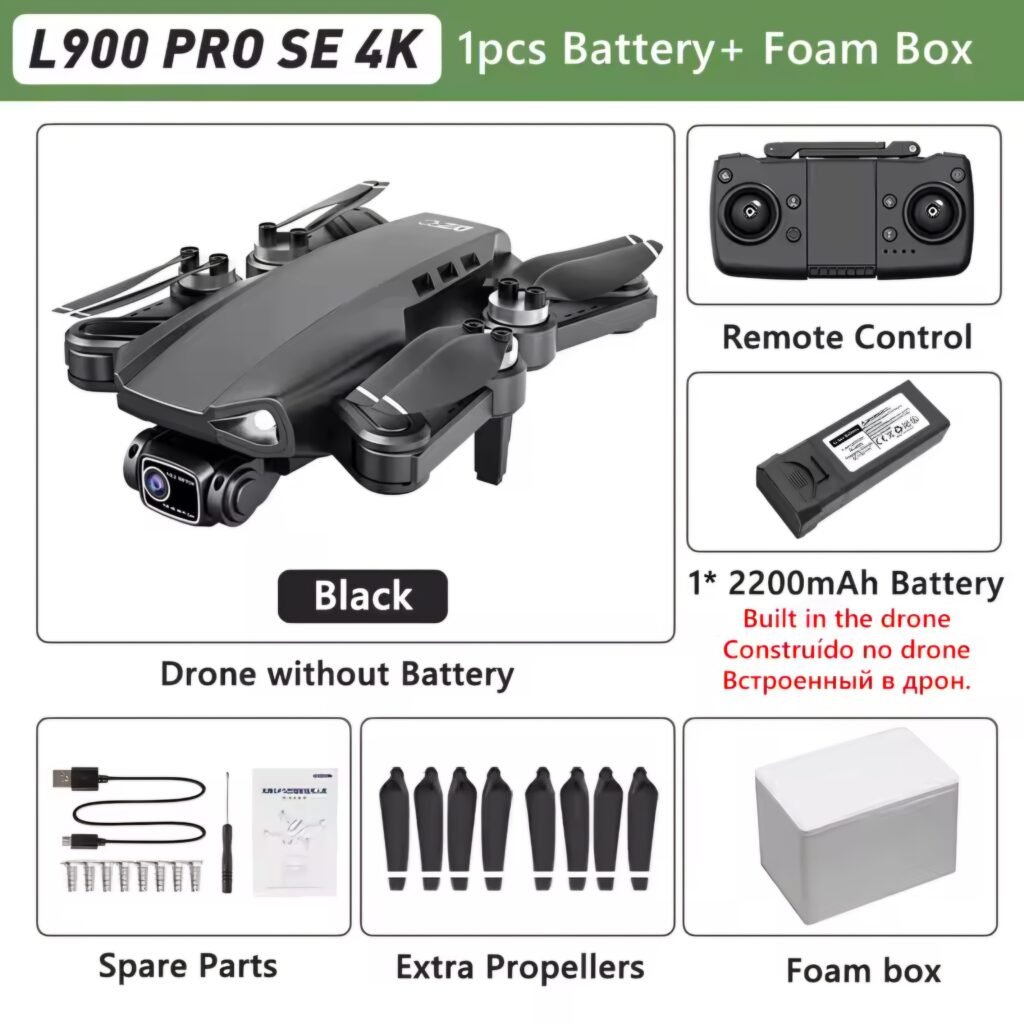 Black LYZRC L900 Pro SE 4K drone kit with 2200mAh battery