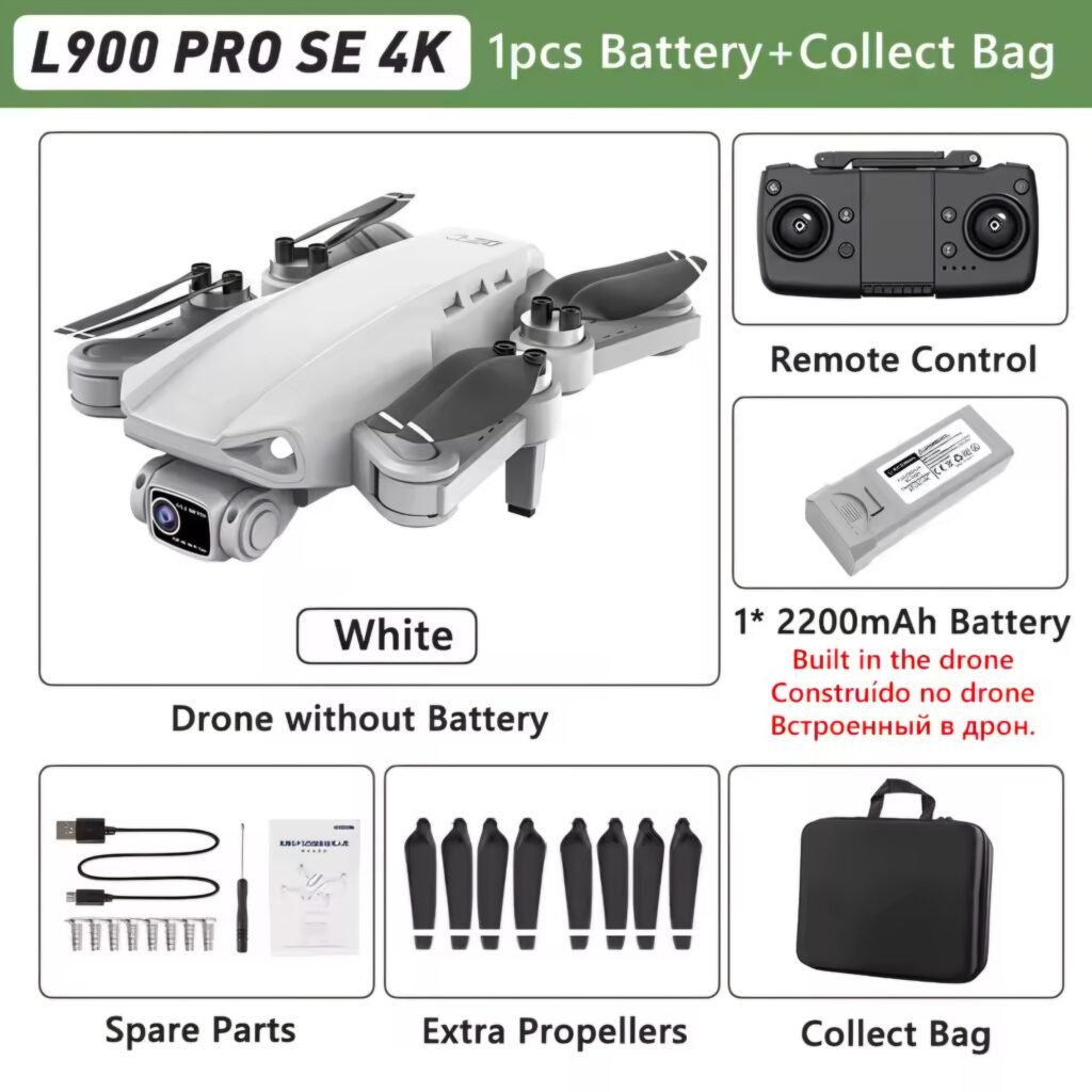 White L900 Pro SE 4K GPS drone starter set with accessories