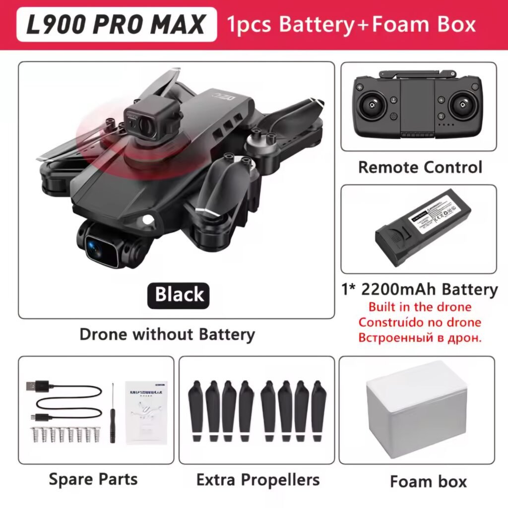 Black L900 Pro MAX drone with top mounted obstacle avoidance sensor