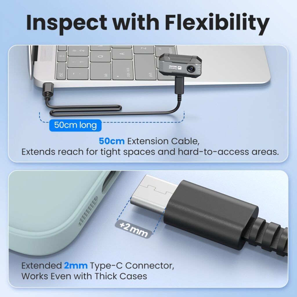 Thermal Master P1 with 50cm extension cable for flexible inspections in tight spaces
