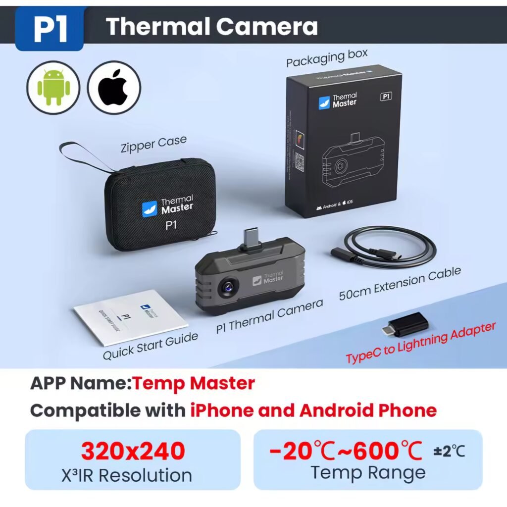 Thermal Master P1 complete kit contents including zipper case and packaging box