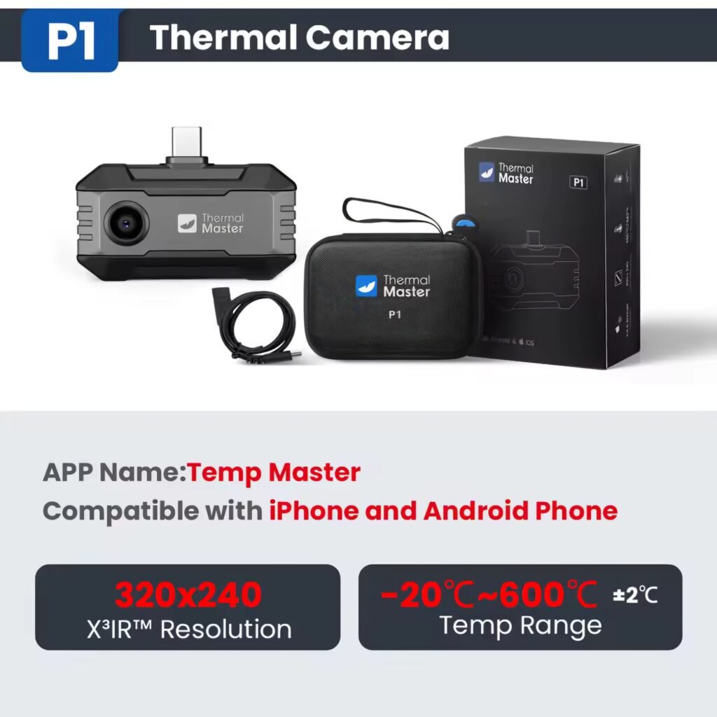 Thermal Master P1 thermal camera 320x240 resolution unboxing with accessories and packaging box