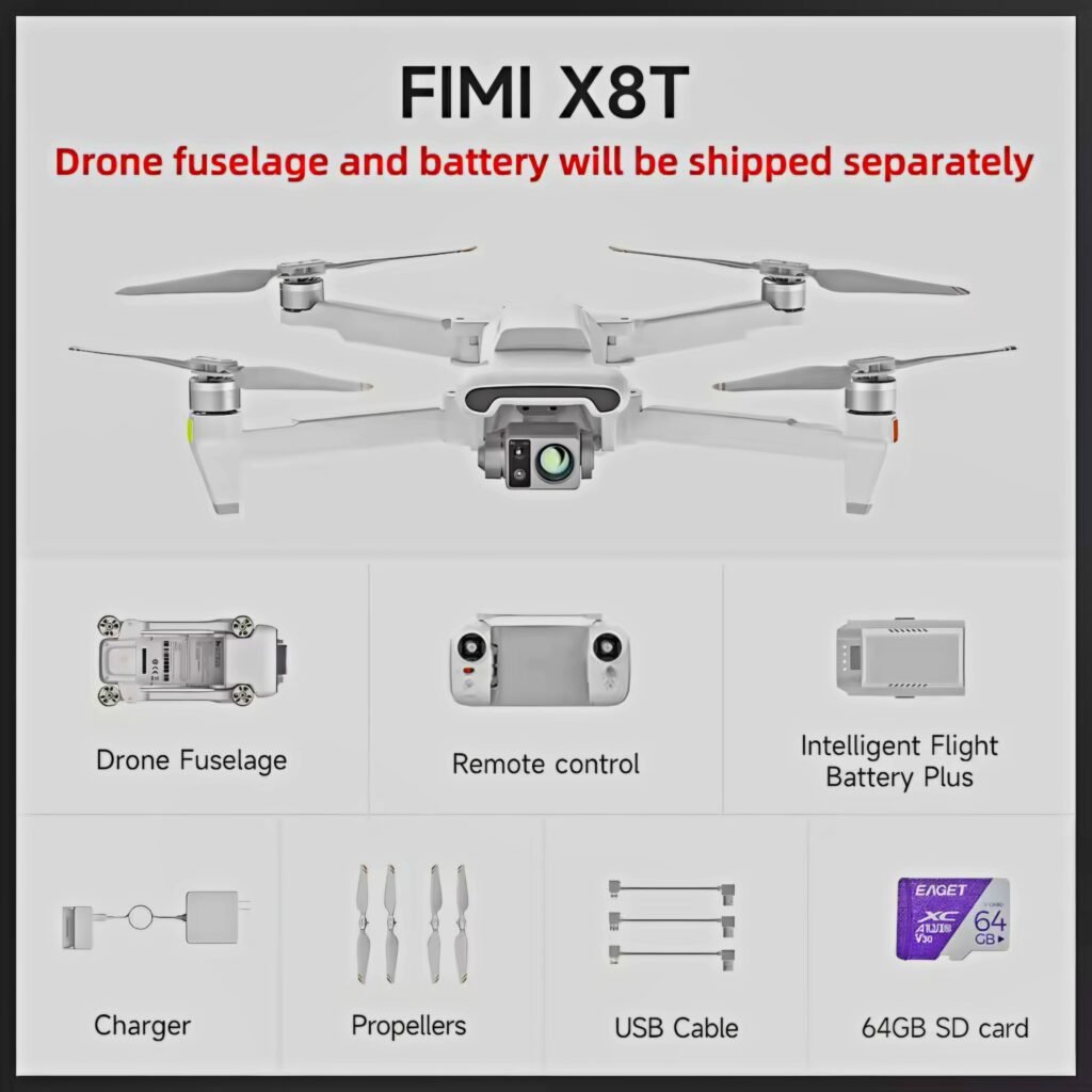 FIMI X8T V384 drone combo package including 64GB SD card controller and standard accessories