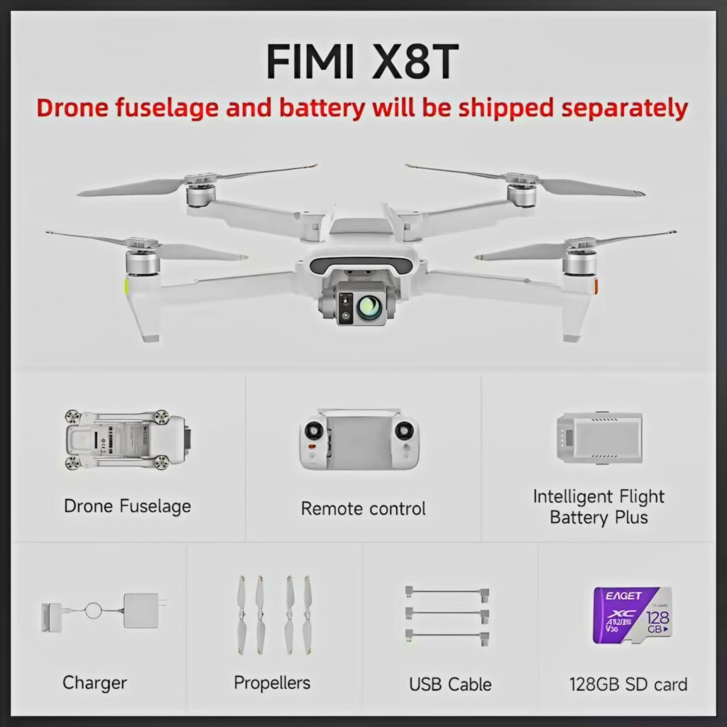 FIMI X8T V384 premium bundle contents with 128GB SD card intelligent flight battery plus and controller