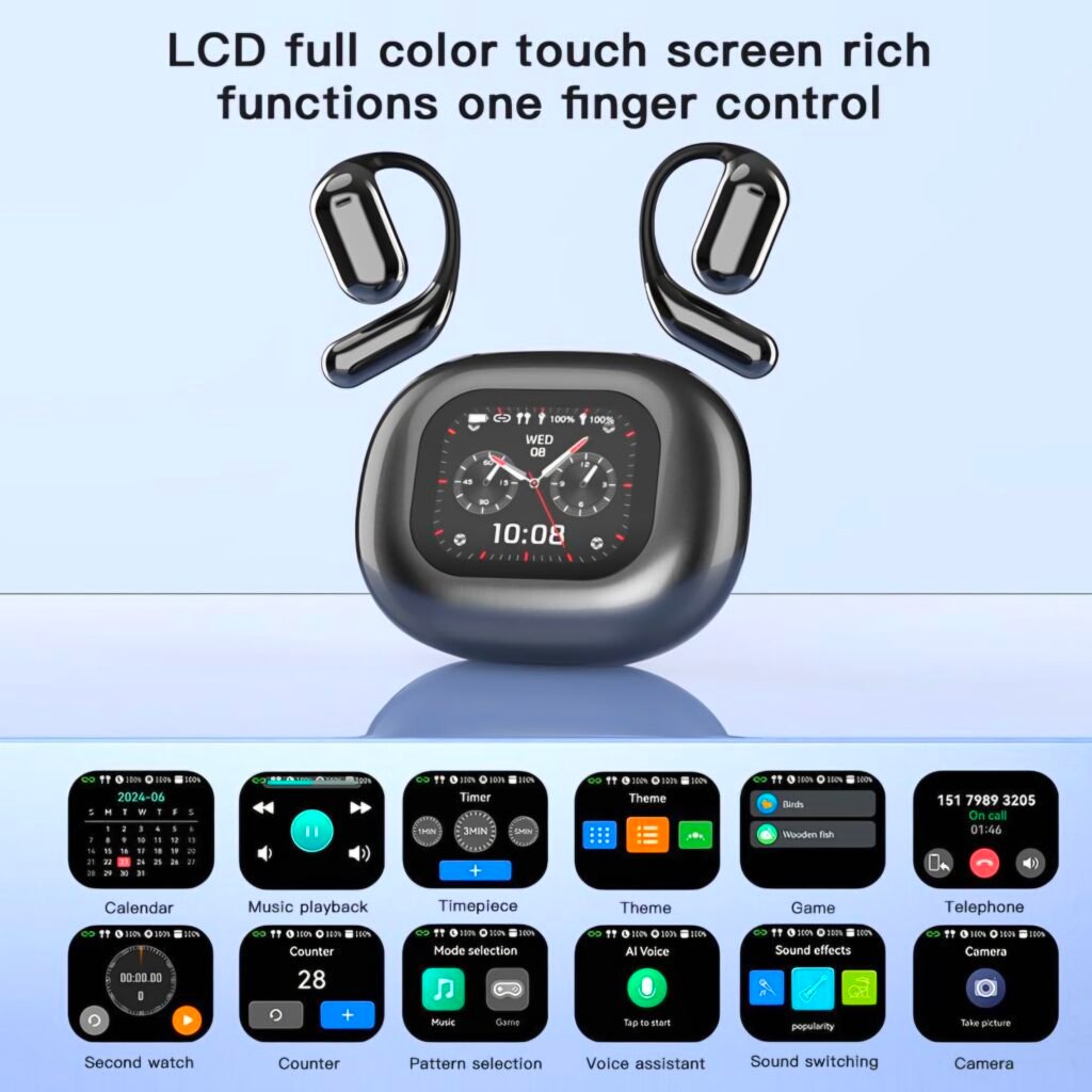 UYUXIO AI Translation Earbuds LCD full color touch screen case with one finger control functions
