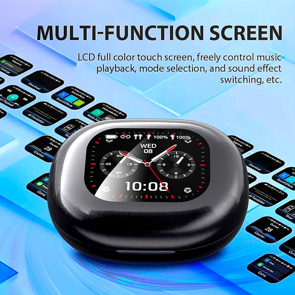 UYUXIO AI Translation Earbuds multi-function LCD screen for music playback and mode selection