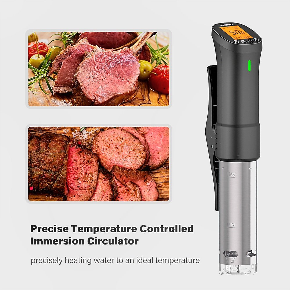 Precise temperature controlled immersion circulator cooking meat