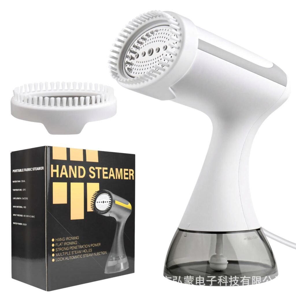 HOMEFISH portable fabric steamer with brush attachment and original packaging box