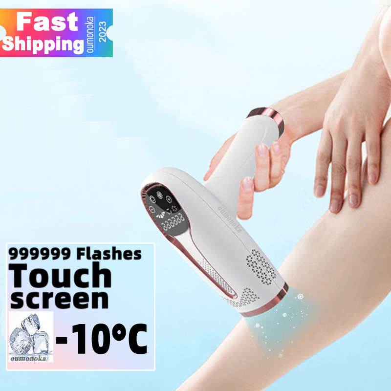 Oumonoka IPL Laser Epilator with ice cooling technology being used for painless hair removal.