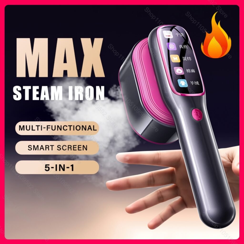 5-in-1 smart screen portable handheld garment steamer held in hand.